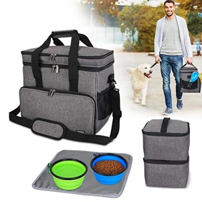 Imagen de Teamoy Bolsa de Viaje para Perro, Perro con 2 tazones Plegables Silicona, Almacenamiento Alimentos, 1 Estera Platos (Grande, Gris)