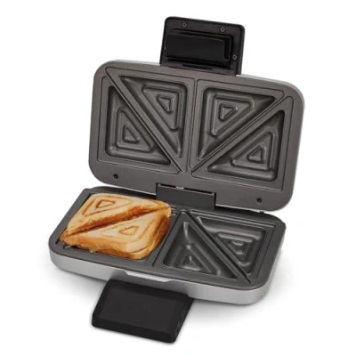 Imagen de Cloer 6259 Sandwichera, 900 vatios, para 2 tostadas divididas en diagonal, americanas, llenado XXL, revestimiento antiadherente, luz hornear