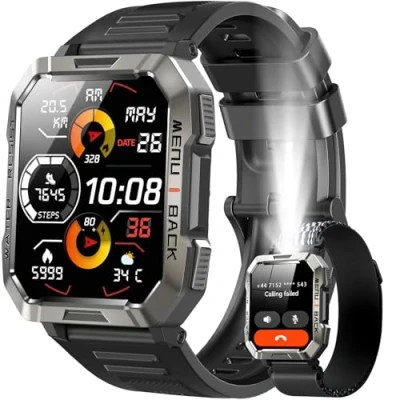 Imagen de IOWODO Reloj Inteligente Hombre con Linterna, 2.01&quot; HD Smartwatch Llamadas Bluetooth/Brújula/Monitor de Sueño,900mAh Deportivo 100+ Modos Deportivos para iOS&amp; Android (Negro)