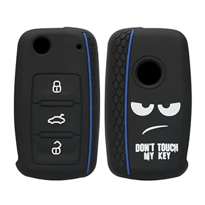 Imagen de kwmobile Carcasa Compatible con Llavero de VW Skoda Seat Llave Coche 3 Botones Funda para Mando Silicona Blanco/Negro/Azul