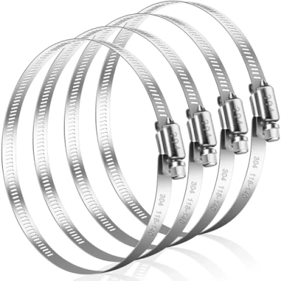 Imagen de Bolatus abrazaderas de manguera 118 a 140 mm, 4 unidades, acero inoxidable 304, tornillo ajustables, surtido para piscina, tubo ventilación, escape