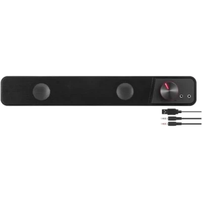 Imagen de Speedlink BRIO Barra de Sonido estéreo para Ordenador, Audio, 12 vatios, 2 Conectores Jack 3,5 mm, Conector USB A, Control Volumen, Toma Auriculares y micrófono, Negro