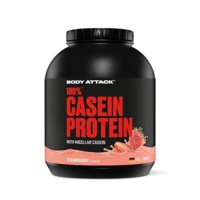 Imagen de Body Attack 100% proteína de caseína, rico en aminoácidos esenciales, desarrollo músculos, bajo carbohidratos para, los atletas y las personas conscientes su físico, Crema fresa, 1,8kg