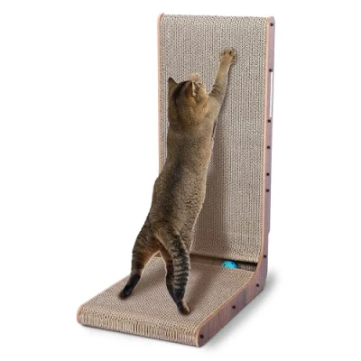 Imagen de FluffyDream Agarre de Gato con Pista Juguete para Gato, Bola incorporada, en Forma l, Cama cartón, Estable y Duradera, protección Muebles, Reversible