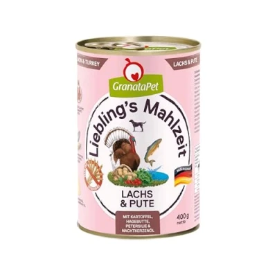 Imagen de GranataPet Liebling&#039;s Mahlzeit Salmón y Pavo, Comida húmeda para Perros, Perros sin Cereales azúcares, pienso Completo, 6 x 400 g