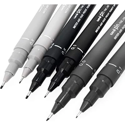 Imagen de Uni Pin Fineliner Rotulador de Dibujo Set Gris Tonos 0.1/0.5mm Juego 6