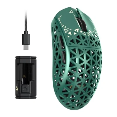 Imagen de ATTACK SHARK R5 Ultra Ratón inalámbrico Para Juegos de Alta Velocidad Fibra Carbono, Ultraligero 39g, cable 2.4G/BT/USB C, Sensor PAW3950MAX, Tasa Sondeo Inalámbrica 8KHz, 42KDPI, PC/Mac Verde