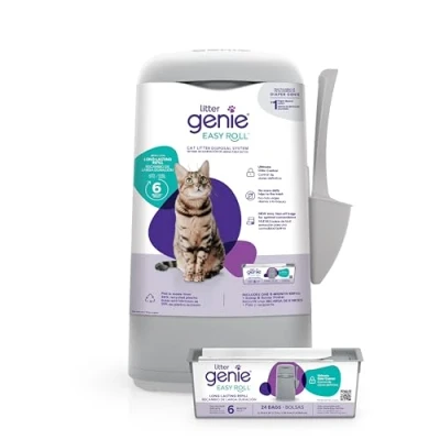 Imagen de Litter Genie Easy Roll Pail, Sistema de eliminación Arena para Gatos, Control olores definitivo, Limpieza sin Esfuerzo, Incluye 1 Recambio con 24 Bolsas
