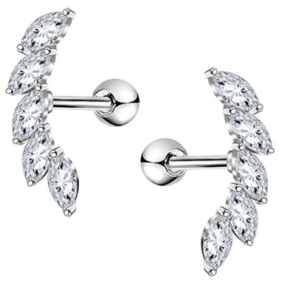 Imagen de OUFER 16G Cartílago Pendiente Helix Piercings Plata Studs CZ Brillante Acero Inoxidable Tragus Conch Lobe Superior de la oreja Joyería Mujer, inoxidable, óxido circonio,