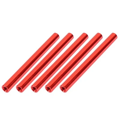 Imagen de sourcing map 5Uds M3 x 55mm Redondo Aluminio Columna Aleación Separador Espaciador Vástago Sujetador para Cuadricóptero Rojo