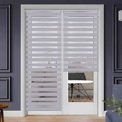 Imagen de SMONTER Easy Fix Estor enrollable de cebra, para día y noche, con accesorios instalación (70 cm x 230 cm, gris)