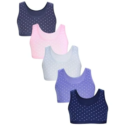 Imagen de TupTam Top Sujetador para Niñas Tirantes Anchos Pack de 5, erzchen Vaqueros Azul Rosa Oscuro Gris Grafito, 146 152