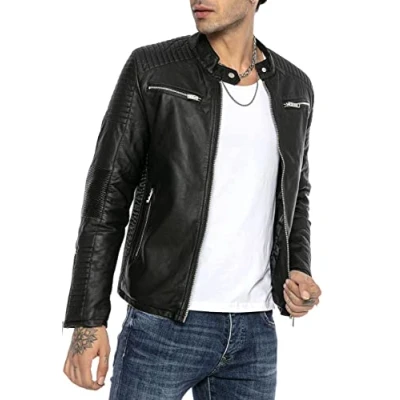 Imagen de RED BRIDGE Chaqueta de Hombres Cuero Sintético Moda Casual Negro XXL