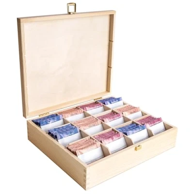 Imagen de Creative DECO Grande Caja para Té Bolsita Madera Infusiones 12 Compartimentos 29 x 25 7,5 cm Varias Medidas Disponibles con Tapa y Cerradura Decoupage, Decoración Almacenaje Navidad