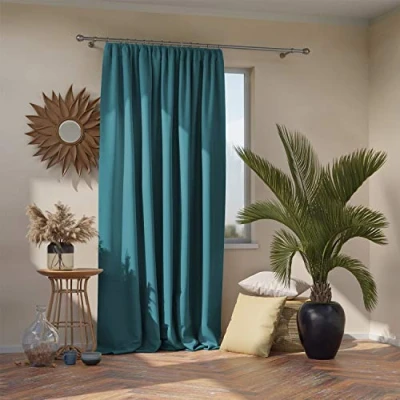 Imagen de AmeliaHome Blackout Cortina Opaca (1 Unidad), Poliéster, Azul, Kräuselband 140x270