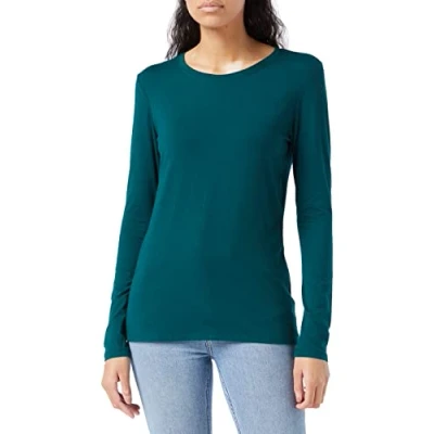 Imagen de Amazon Essentials Camiseta de Cuello Caja, Manga Larga y Ajuste Clásico (Disponible en Tallas Grandes) Mujer, Verde Oscuro, XXL