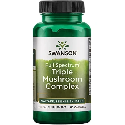 Imagen de Swanson, Full Spectrum Triple Mushroom Complex, Maitake Reishi Shiitake, 60 Cápsulas, Probado en Laboratorio, Sin Soja, Gluten, No GMO