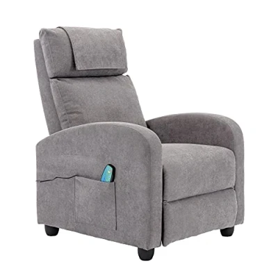 Imagen de HOMOPIV Sillón Relax, Sillon Relax reclinable, Butaca Tapizada Ergonómica con Función Masaje Y Reposapiés, Reclinación Manual hasta 150, Compacto, Tela, Gris Claro