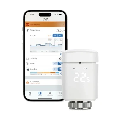 Imagen de Eve Thermo (Matter): Válvula termostática inteligente para radiador, control automático de temperatura, Apple Home, Amazon Alexa, Samsung SmartThings, Google req. Router borde Thread