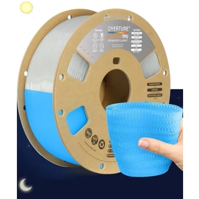 Imagen de OVERTURE TPU High Speed Filamento 1.75mm, Alta Velocidad Flexible 95A Suave para Impresoras 3D Filamento, 1kg Carrete de Cartón, Precisión +/ 0.02 mm (HS Azul Luminiscente)