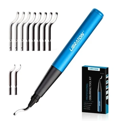 Imagen de Libraton Herramienta de Desbarbado Manual, Desbarbador Universal con 11 Cuchillas Repuesto, Cabezal Rotación 360 Giratorio Quita Rebabas para Acero, Plástico, Aluminio, Cobre, Impresora 3D