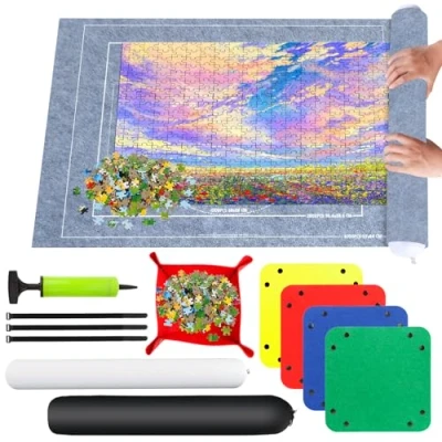 Imagen de RISVOWO Tapete Puzzle, Tapiz Puzzle 1000 1500 2000 3000 Piezas, Portátil Fieltro Alfombra para Enrollar Puzzles, Antideslizante Mat Roll Almacenar Rompecabezas(Gris)