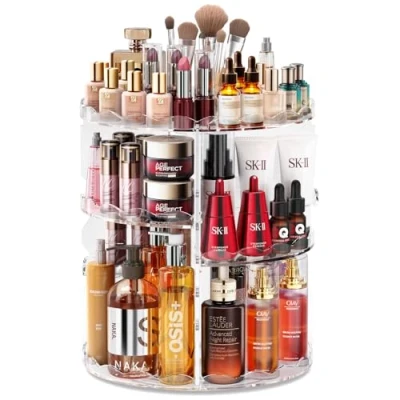 Imagen de Auxmir Organizador de Maquillaje Giratorio 360, Perfume y Crema, Almacenaje 5 Baldas Ajustables, Pintalabio Brochas Baño, Ondulado