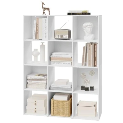 Imagen de eSituro Estantería para Libros de Cubos, Librería Biblioteca con 12 Compartimientos, Separador Ambientes, Mueble Almacenaje Salón, Estudio, Habitación, Blanco, 91x29x120 cm