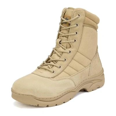 Imagen de NORTIV 8 Botas de Trabajo Tácticas Militares para Hombre con Cremallera Lateral Combate Motocicleta Horma Ancho,Size 41W,Arena,Trooper W