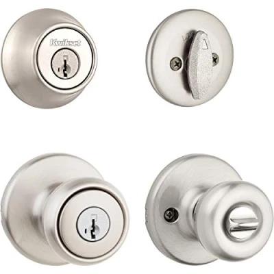 Imagen de Kwikset 690 Tylo Entry Knob and Single Cylinder Deadbolt Combo Pack featuring SmartKey in Polished Brass