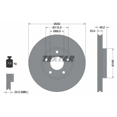 Imagen de TEXTAR PRO 92083603 Disco de freno 282 25 05/05 112 ventilación interna revestido sin perno sujeción rueda, buje rueda