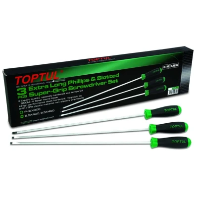 Imagen de TOPTUL GAAE0306 Kit de atornilladores 3 Plástico ranurada, Destornillador estrella (PH) SL5.5, SL6.5, PH2 Visor (cartón)