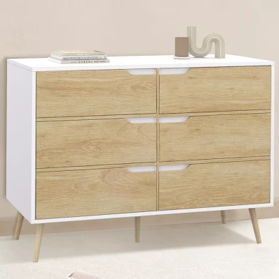 Imagen de IDMarket Helsinki Cómoda 6 cajones (115 cm, escandinavo), color blanco y haya efecto haya,