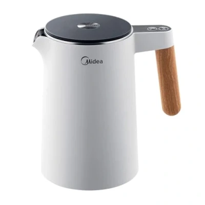 Imagen de Midea hervidor de agua acero inoxidable con ajuste temperatura, 1,5 litros, 2200 W, blanco, tetera indicador temperatura y funciones seguridad, sin BPA
