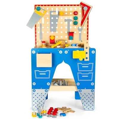 Imagen de leomark Conjunto de Madera Carpintero Don Juan Taller, Alto: 80,5 cm, Mecánico carpinteros jóvenes con Herramientas, Juguete para niños, Accesorios