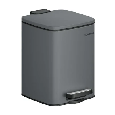 Imagen de SONGMICS Cubo de basura para baño 6 litros, con pedal, espacios pequeños, tapa, cierre suave, acero, color gris pizarra LTB590G02
