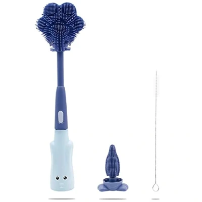 Imagen de Govvay Cepillo para biberones, 3 en 1 Kit de Silicona Botella y Cepillo, Limpieza Botellas Bebés sin BPA Tetina pajitas (Garra Azul)