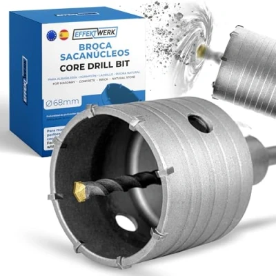 Imagen de Effektwerk punta per carotaggio da 68 mm, Kit sega a tazza muratura in calcestruzzo, mattoni e pietra, circolare cava con centrale metallo duro gambo SDS Plus