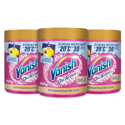 Imagen de Vanish Oxi Action Multipoder Quitamanchas multibeneficio para la ropa, elimina olores y potenciador del lavado, En Polvo, Sin Lejía, 3 x 960gr (2,88kg)