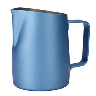Imagen de Dianoo Tarro de leche acero inoxidable para café, jarra vapor espresso taza arte lata café espuma leche, 420 ml, color azul