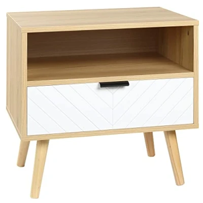 Imagen de HOMCOM Mesita de Noche Mesa Auxiliar con 1 Cajón y Estante Abierto para Dormitorio Salón Oficina Estilo Moderno 50x39,5x49,5 cm Madera Natural