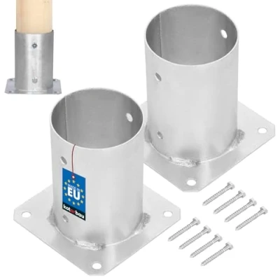 Imagen de KOTARBAU® Juego de 2 Base para Poste Ø 100 mm Anclaje Suelo Acero Atornillable Soporte Postes Madera Redondos Galvanizado en Caliente