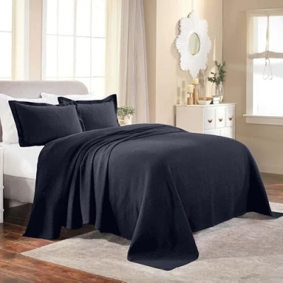 Imagen de Superior Fleur de lis Juego Colcha algodón 3 Piezas, decoración Cama para el hogar, Decorativa con Textura, 2 Fundas Almohada, Manta aireada, Ropa Matelasse, medallón