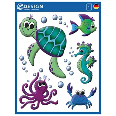 Imagen de Avery Zweckform 54994 Adhesivos para ventanas (10 unidades, autoadhesivos, ventanas), diseño de mar, multicolor