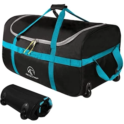 Imagen de REDCAMP Bolsa de lona con ruedas, grande, plegable, rodillos, color negro, 85L/120L/140L, Negro 85l, 85L