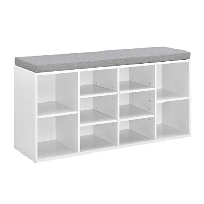 Imagen de [en.casa] Banco Zapatero tapizado 103 x 30 48 cm Blanco/Gris 10 Compartimentos