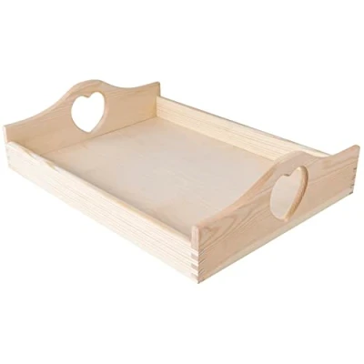 Imagen de Creative DECO Grande Bandeja de Madera Manijas Corazón 40 x 30 10,5 cm para Servir Desayuno Comida Cafe y Postres Decoración Cocina, Salón Comedor