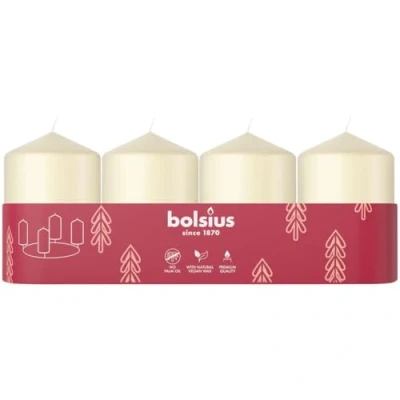 Imagen de Bolsius Juego de 4 Velas pilar lisas Color marfil 60 x 40 mm decorativas Larga duración Sin perfume Con cera vegetal natural aceite palma