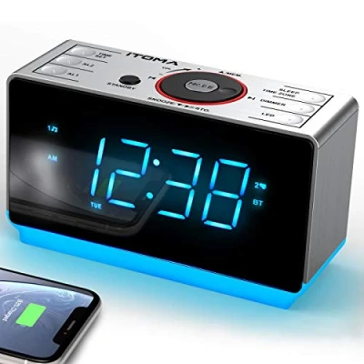 Imagen de iTOMA Radio Despertador con Altavoz Bluetooth, FM, Doble Alarma Snooze, Gran Pantalla LED, Control de Atenuación, Salida Larga USB y Luz Nocturna CKS708