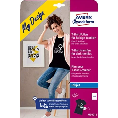Imagen de AVERY Zweckform MD1012 10 láminas textiles, diseño de camiseta (lámina planchar, textiles colores, DIN A4, lámina imprimible para transferencia impresoras inyección